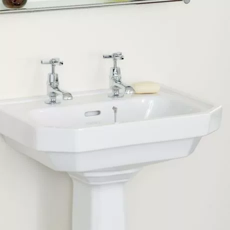 Heritage Bathrooms Heritage - Granley Deco 55cm 2TH Basin & Tall Pedestal 2 Heritage Bathrooms Heritage - Granley Deco 55cm 2TH Basin & Tall Pedestal - Image 2