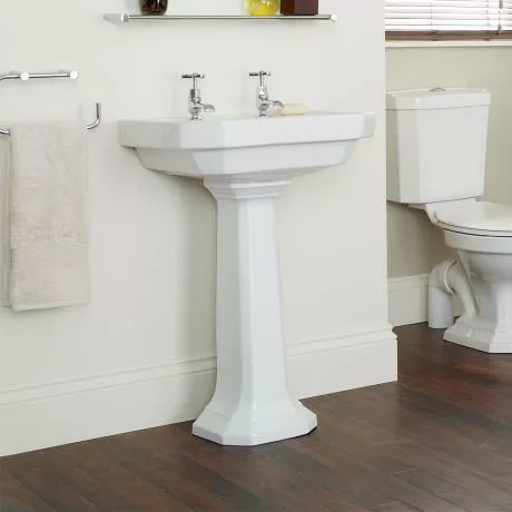 Heritage Bathrooms Heritage - Granley Deco 55cm 2TH Basin & Tall Pedestal 3 Heritage Bathrooms Heritage - Granley Deco 55cm 2TH Basin & Tall Pedestal - Image 3