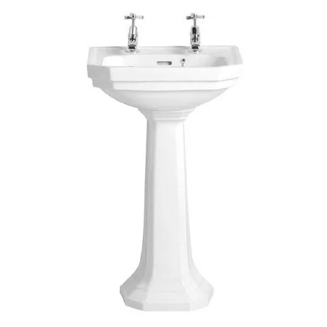 Heritage Bathrooms Heritage - Granley Deco 2TH Cloakroom Basin & Tall Pedestal 1 Heritage Bathrooms Heritage - Granley Deco 2TH Cloakroom Basin & Tall Pedestal