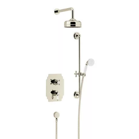 Heritage Bathrooms Heritage Glastonbury Recessed Shower With Premium Fixed Head & Flexible Riser Kit - Vintage Gold - SGDUAL04 1 Heritage Bathrooms Heritage Glastonbury Recessed Shower With Premium Fixed Head & Flexible Riser Kit - Vintage Gold - SGDUAL04