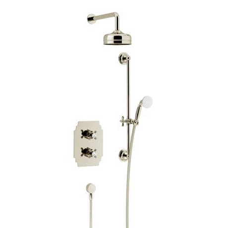 Heritage Bathrooms Heritage Hartlebury Recessed Shower With Premium Fixed Head And Flexible Riser Kit - Vintage Gold - SHDDUAL06 1 Heritage Bathrooms Heritage Hartlebury Recessed Shower With Premium Fixed Head And Flexible Riser Kit - Vintage Gold - SHDDUAL06