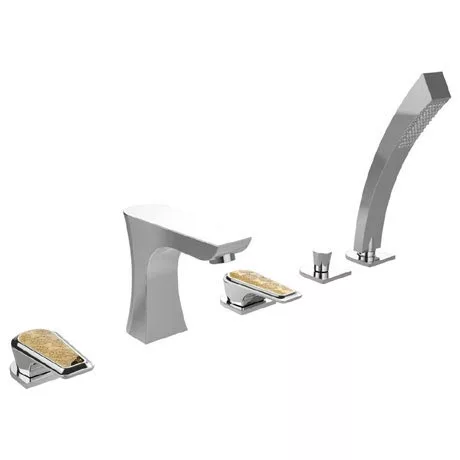 Heritage Bathrooms Heritage Lymington Lace Gold 5 Taphole Bath Shower Mixer - TLYCG074 1 Heritage Bathrooms Heritage Lymington Lace Gold 5 Taphole Bath Shower Mixer - TLYCG074